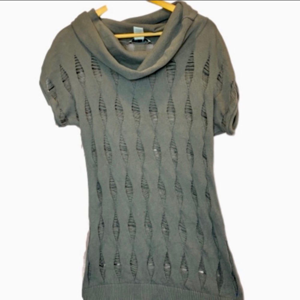 Grey Cowl Neck Knit Top Distressed Grunge Juniors L